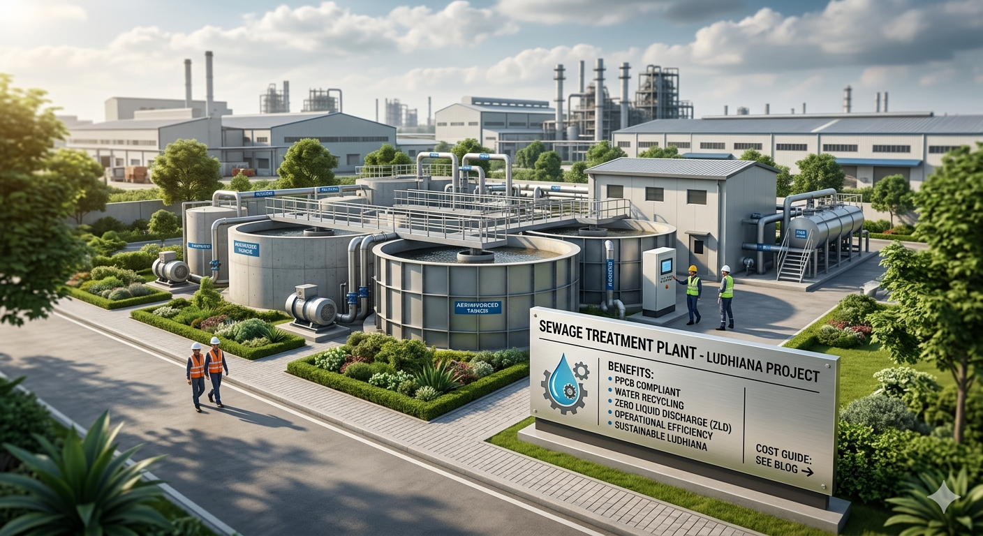 Industrial sewage treatment plant installed at a commercial site in Ludhiana, Punjab.